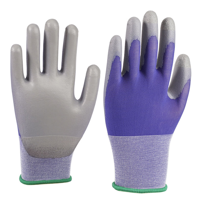 Guantes de nailon PU calibre 21, color azul