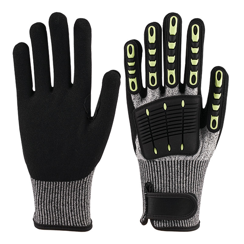 Guantes Antivibración Ceniza Cáñamo Calibre 13 A5 + Nitrilo Arena + Hebilla