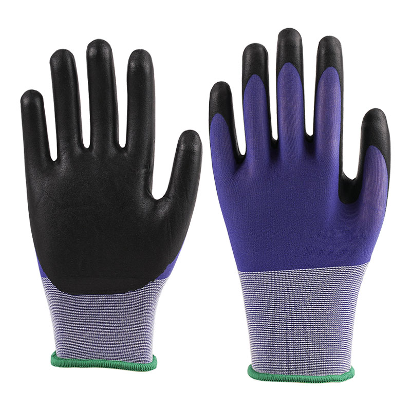 Guantes de látex de nailon azul, espuma ultrafina calibre 21