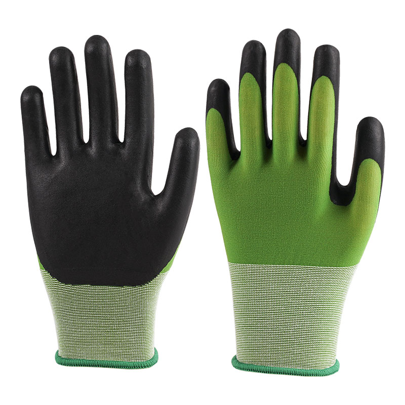 Guantes de nailon calibre 21, espuma ultrafina, color verde