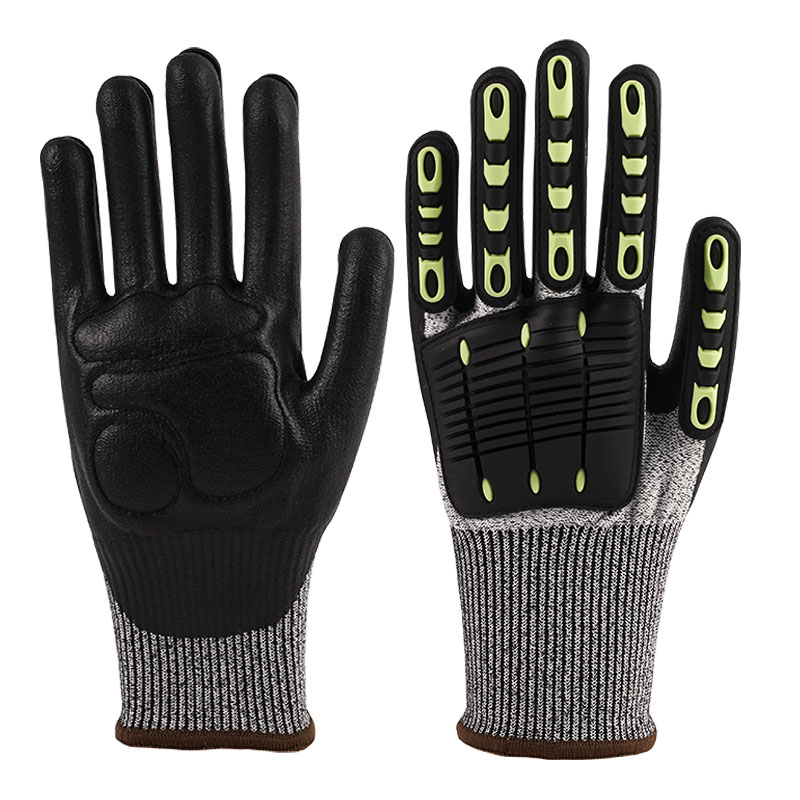 Guantes antivibración gris cáñamo 13 agujas A5 + cinta lisa nitrilo arena + Palma cosida externa Algodón