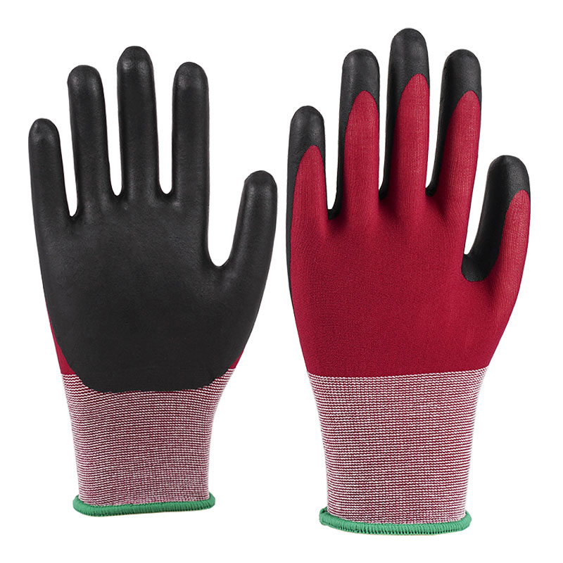 Guantes de nailon calibre 21, espuma ultrafina, color rojo vino