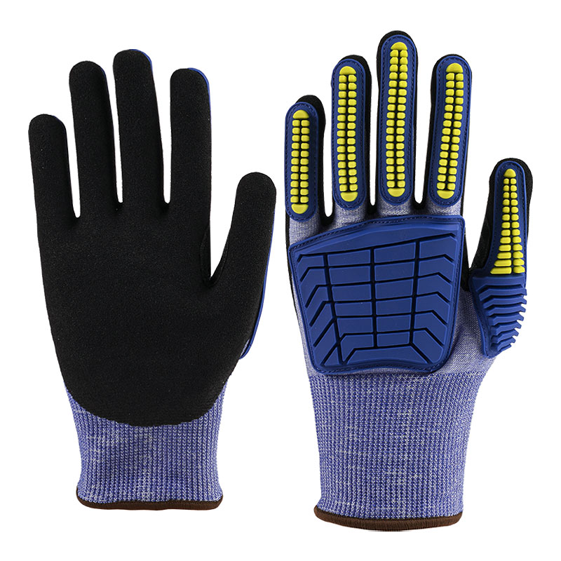 Guantes con diseño de tira antivibración HPPE TPR de calibre 18