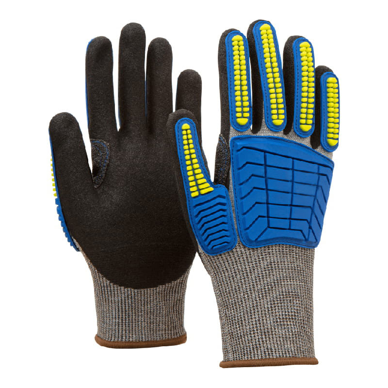 Guantes con diseño de tira antivibración HPPE TPR de calibre 18